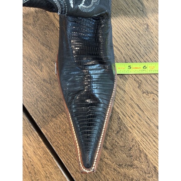 Los Altos Genuine Lizard Teju Cowboy Boots Men’s Sz 7.5 Black Pull On Snip Toe - Picture 15 of 16